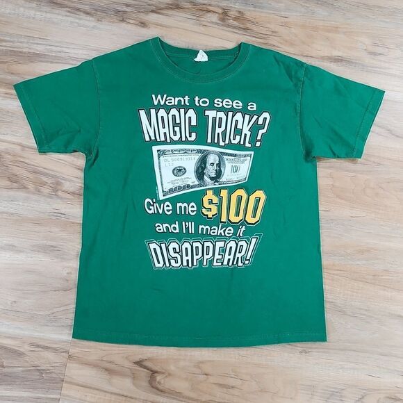🔺️Green "Want to See a Magic Trick...? Short Sleeve Tshirt Large - Picture 1 of 9